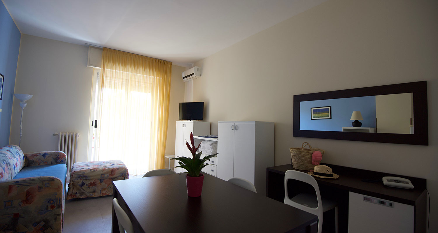 Interior of two roomed apartment C, garden side