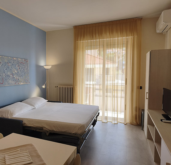 Interior of two roomed apartment C, garden side