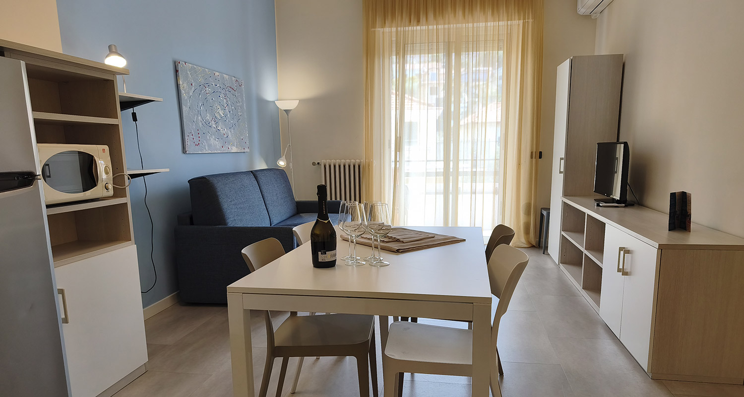 Interior of two roomed apartment C, garden side