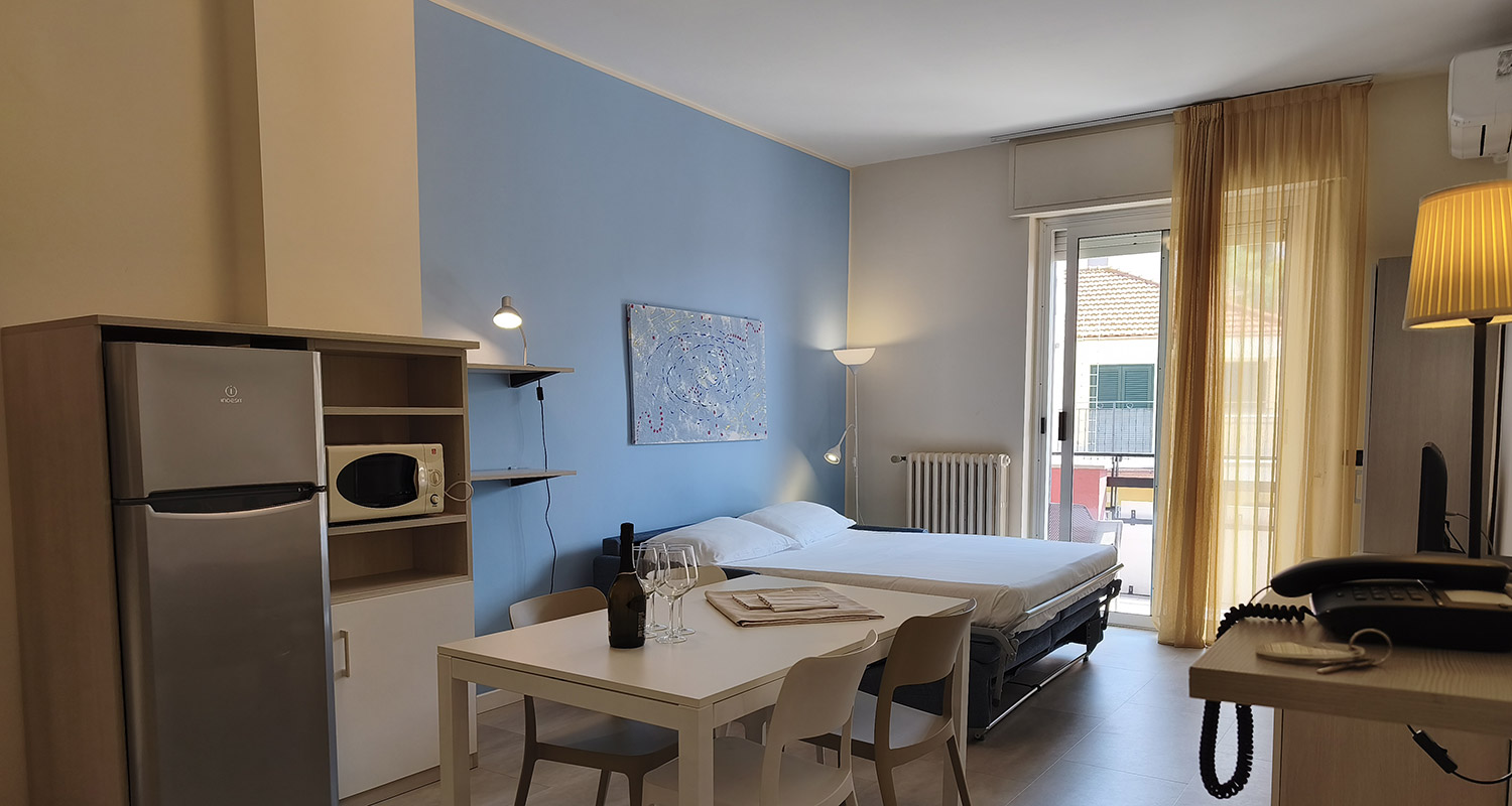 Interior of two roomed apartment C, garden side
