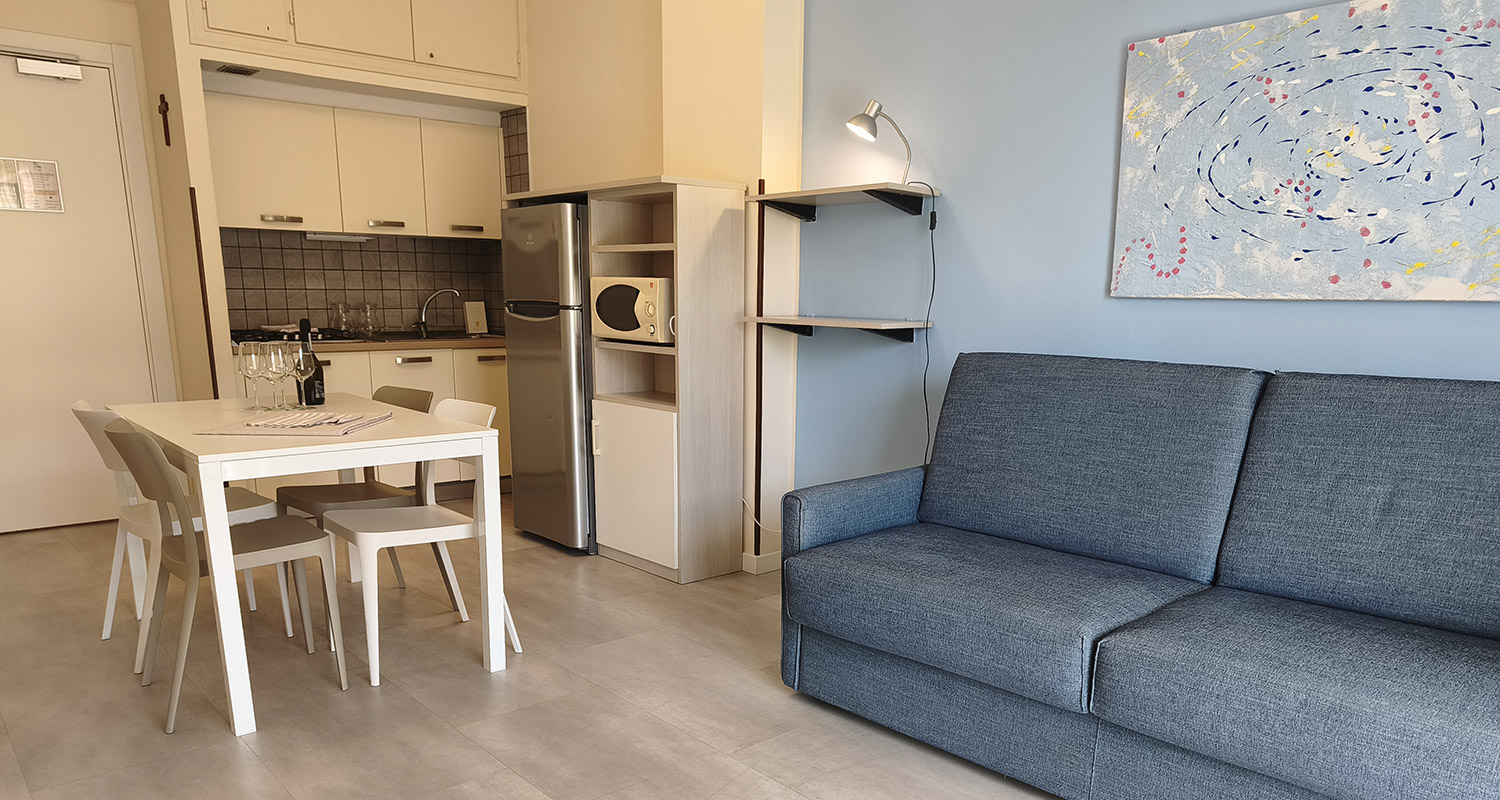 Interior of two roomed apartment C, garden side