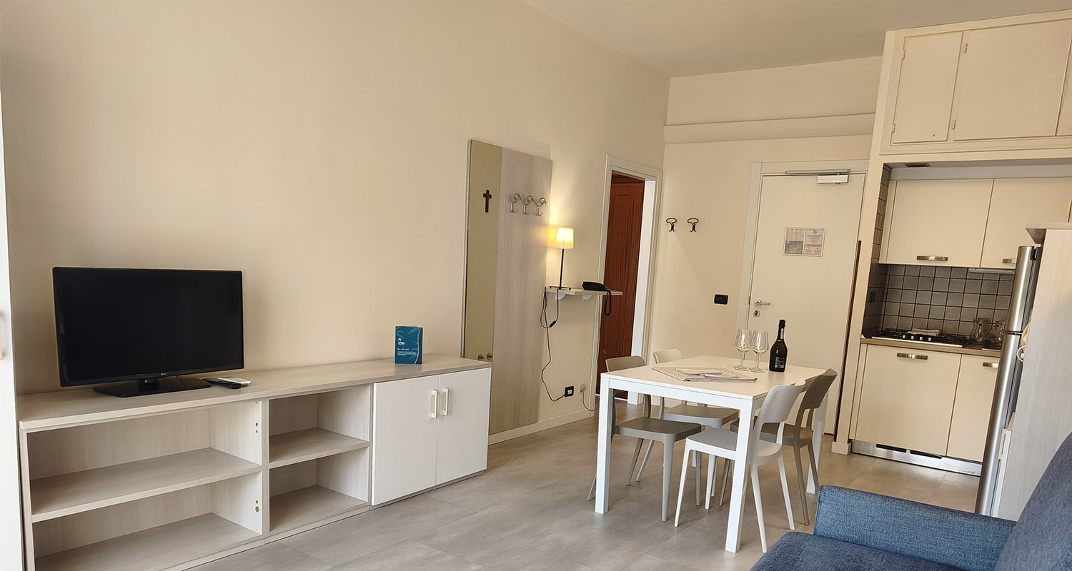 Interior of two roomed apartment C, garden side