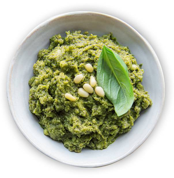 Fotoausschnitt eines Pesto-Gerichts aus dem Restaurant La Palma